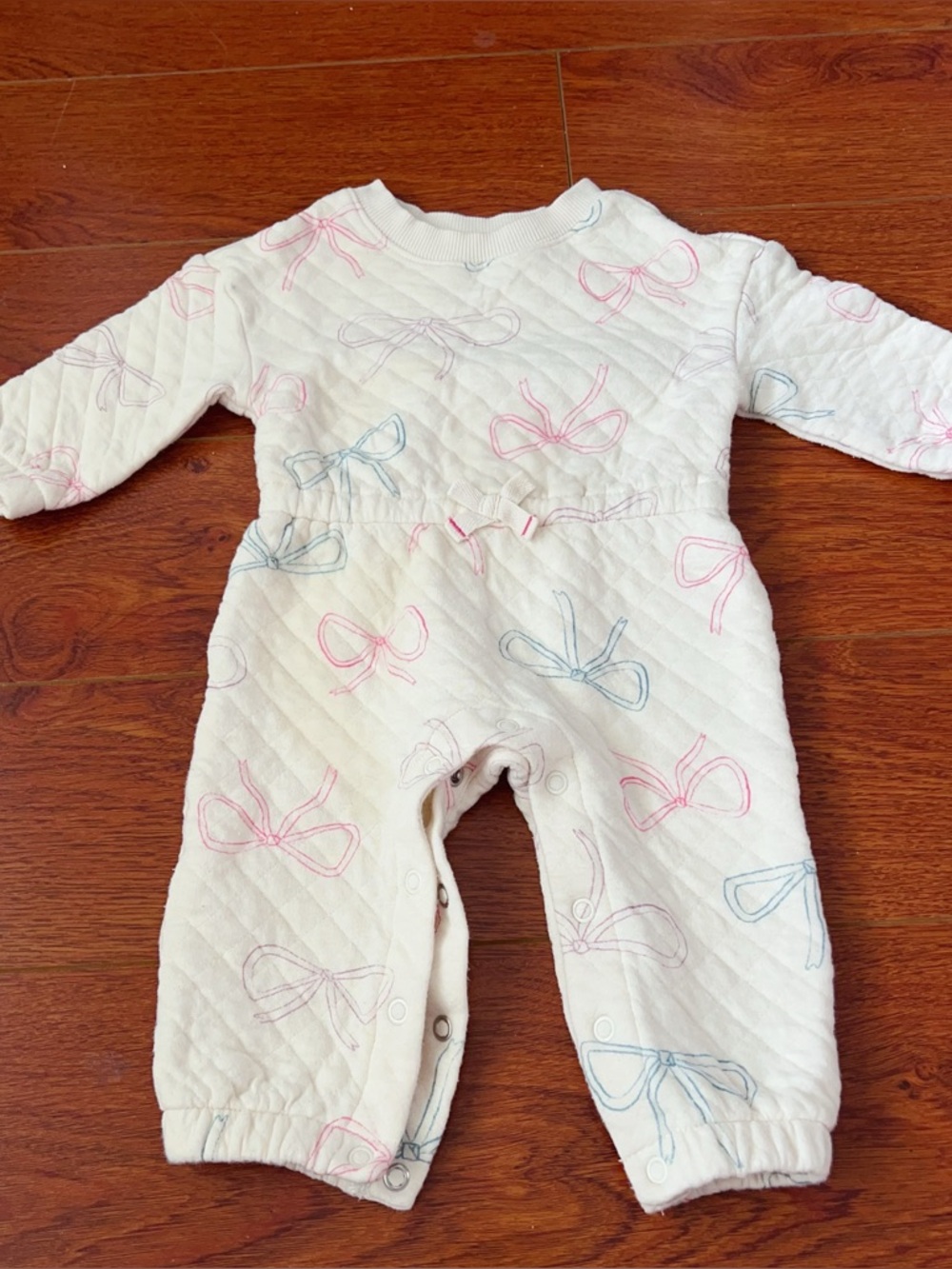 Adorable Bow Print Baby Romper | Soft Quilted Cotton One Piece | Cozy Fall